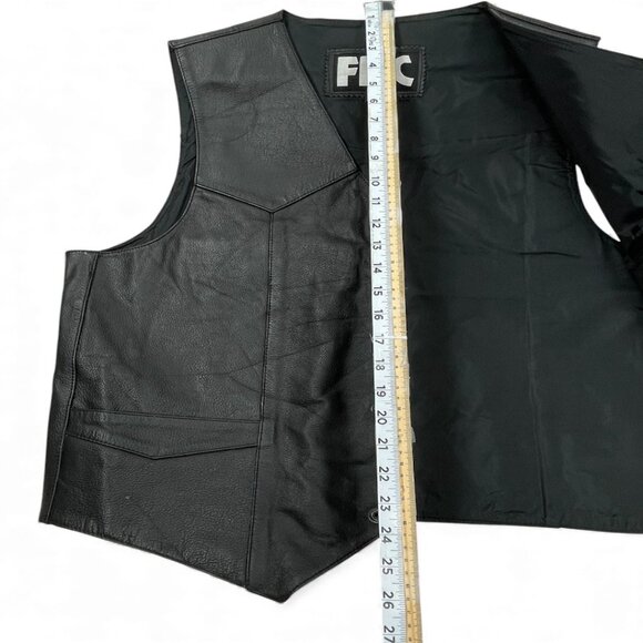 FMC Black Leather Snap Button Biker Motorcycle Vest Men's Large 46 - Picture 9 of 13